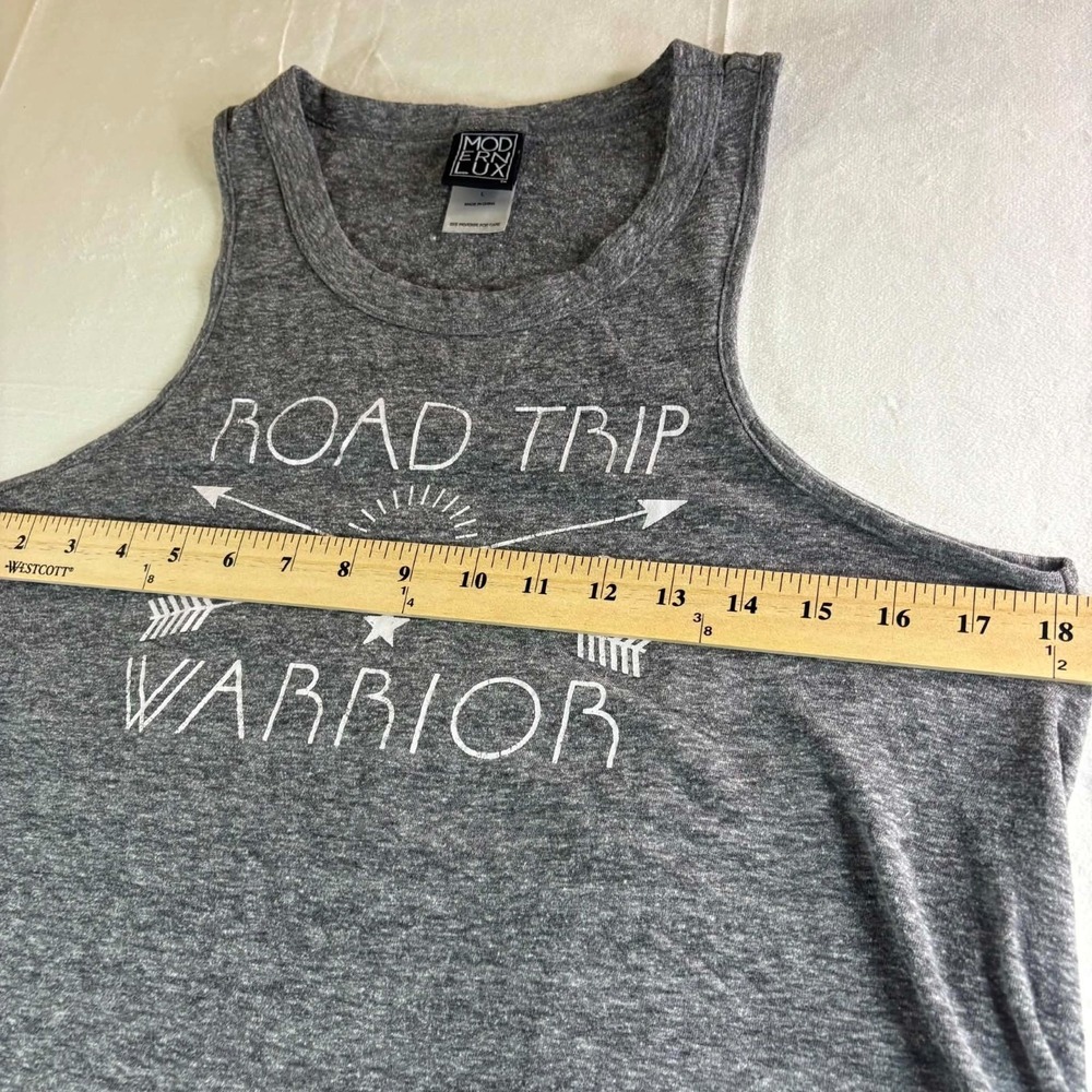 Modern Lux Tank Top Womens Large L Gray Road Trip Warrior Graphic High Neck - Picture 4 of 5